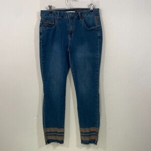Nile Atelier Women's‎ Large Ankle Jeans Embroidered Hem Stretch Slim Straight